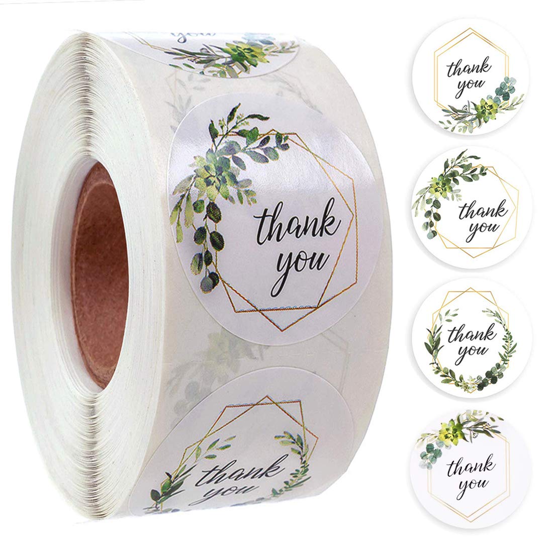 1" Thank You Stickers Roll, 4 Design Adhesive Label Stickers for Gifts Bags Envelopes Bubble Mailers Boxes Small Business Stickers (500pcs/ Roll)