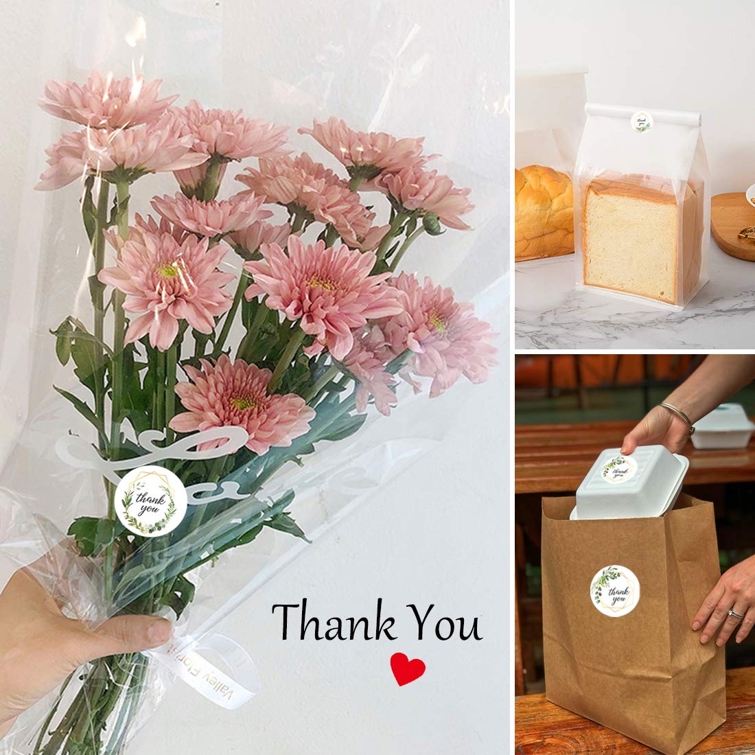 1" Thank You Stickers Roll, 4 Design Adhesive Label Stickers for Gifts Bags Envelopes Bubble Mailers Boxes Small Business Stickers (500pcs/ Roll)