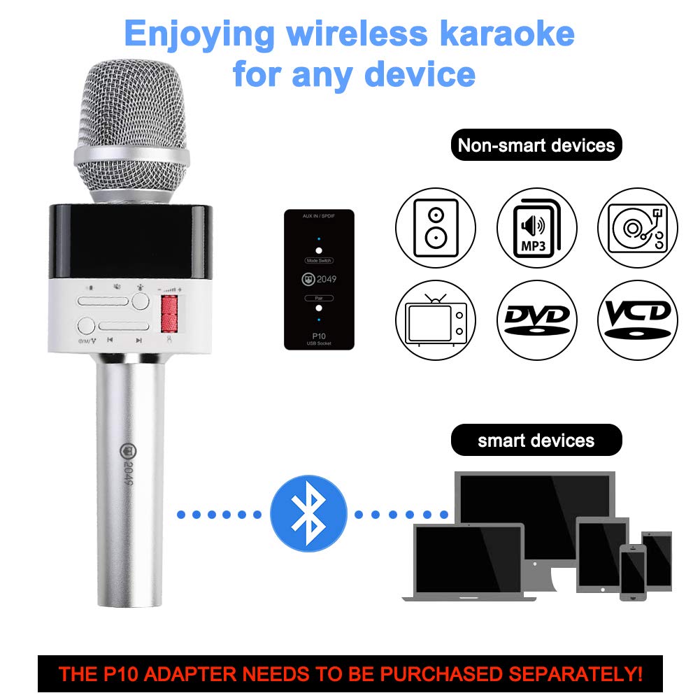 2049 12w Cardioid Dynamic Wireless Microphone, Handheld Wireless Bluetooth Karaoke Systems Karaoke Microphone for Home,Outdoor,Party,Classroom,Wedding,Car (X50, Starry Silver)