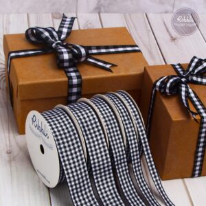 Ribbli 2 Rolls Black and White Gingham Ribbon,Total 20 Yards,3/8 Inch x 10 Yard Each Roll,Polyester Woven Edge,2 Styles Buffalo Checked Ribbon