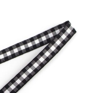 Ribbli 2 Rolls Black and White Gingham Ribbon,Total 20 Yards,3/8 Inch x 10 Yard Each Roll,Polyester Woven Edge,2 Styles Buffalo Checked Ribbon