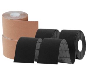 kiseer 4 pack kinesiology tape 16ft latex free elastic waterproof breathable athletes sports tape for knees, ankles, elbow, pain relief and shoulder muscle (black, skin)