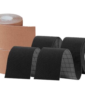 KISEER 4 Pack Kinesiology Tape 16ft Latex Free Elastic Waterproof Breathable Athletes Sports Tape for Knees, Ankles, Elbow, Pain Relief and Shoulder Muscle (Black, Skin)