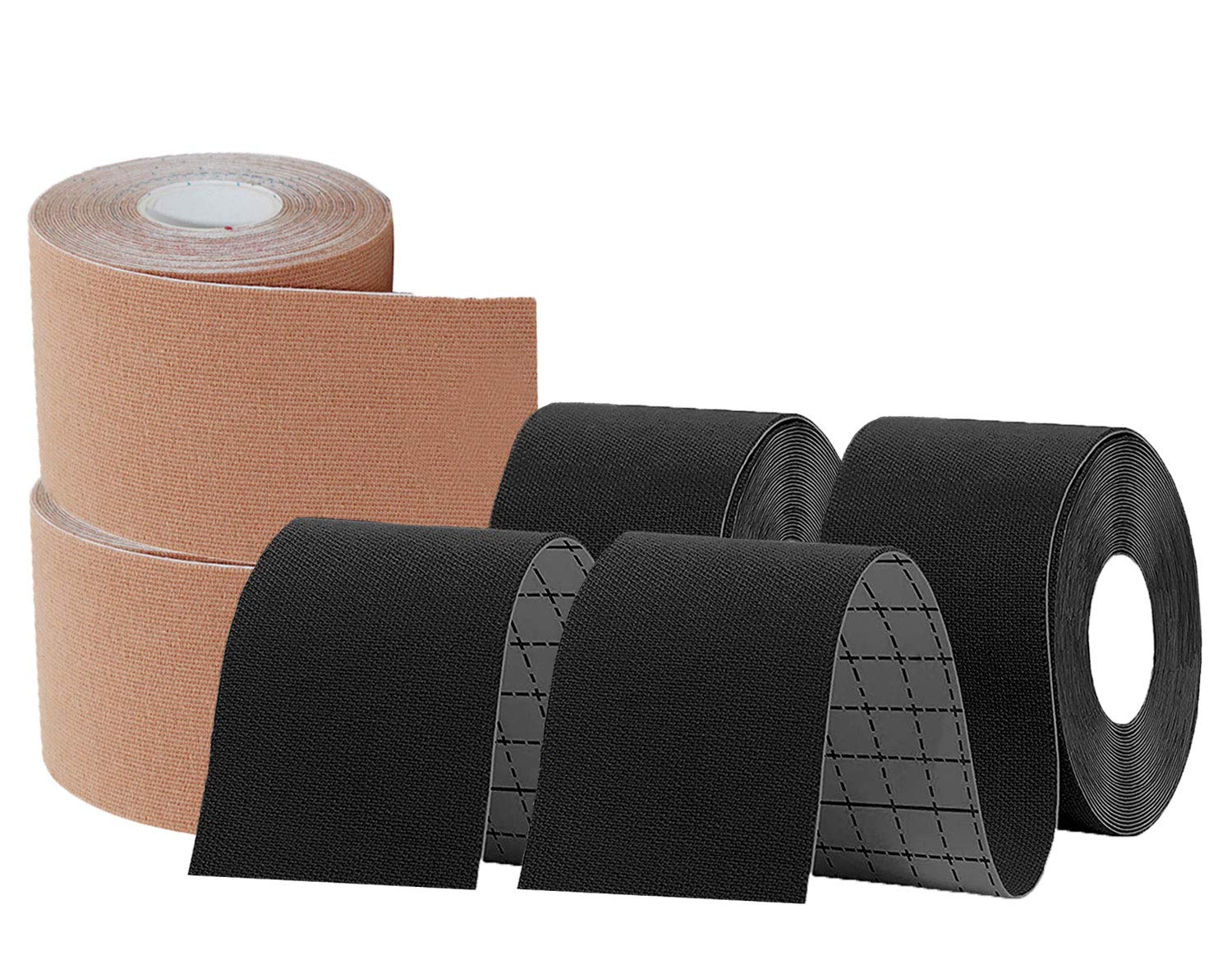 KISEER 4 Pack Kinesiology Tape 16ft Latex Free Elastic Waterproof Breathable Athletes Sports Tape for Knees, Ankles, Elbow, Pain Relief and Shoulder Muscle (Black, Skin)