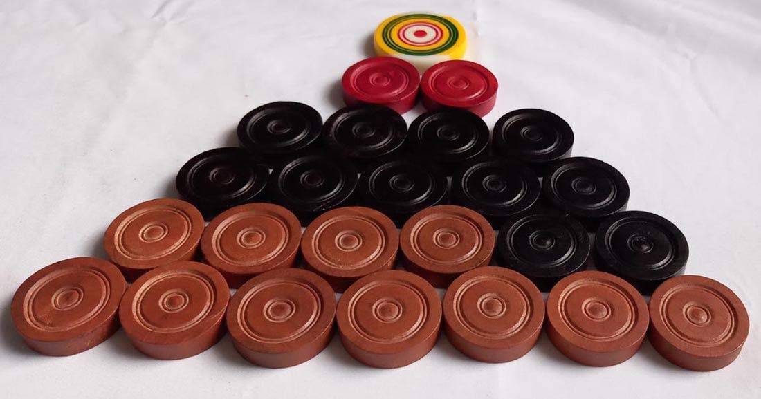 Carrom Board Wood Coins 24-Coins 1-Striker Used in International Carrom Tournament 100% Original