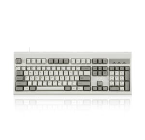 perixx periboard-106m, wired performance full-size usb keyboard, curved ergonomic keys, classic retro gray/white color, us english layout