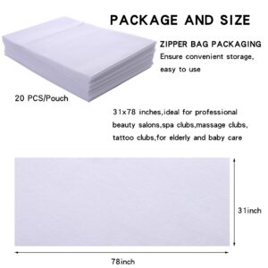 20 PCS Thick Massage Table Sheets Waterproof and Oil Proof Disposable SPA Bed Sheets Non-Woven Fabric Lash Bed Cover 31" X 70"(White)