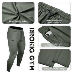 BROKIG Mens Lightweight Gym Jogger Pants,Men's Workout Sweatpants with Zip Pocket(Army Green,Medium)