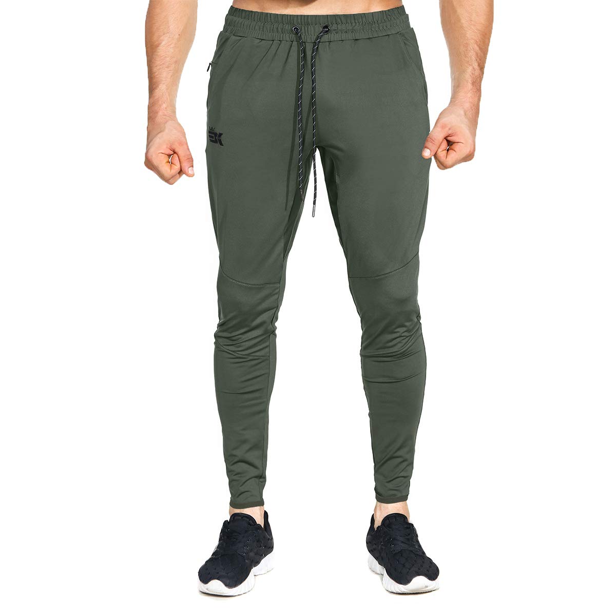 BROKIG Mens Lightweight Gym Jogger Pants,Men's Workout Sweatpants with Zip Pocket(Army Green,Medium)