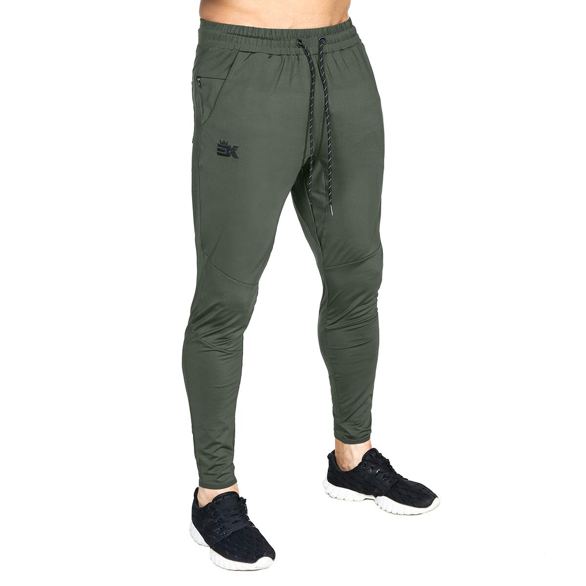 BROKIG Mens Lightweight Gym Jogger Pants,Men's Workout Sweatpants with Zip Pocket(Army Green,Medium)