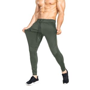 BROKIG Mens Lightweight Gym Jogger Pants,Men's Workout Sweatpants with Zip Pocket(Army Green,Medium)