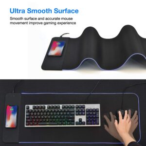 RGB Gaming Wireless Charging Black Mouse Pad,31.5x12 Inch Large and Long 10W Fast Wireless Charger Extended Mousepad XL LED Mouse Pad for PC/Computer/Laptop