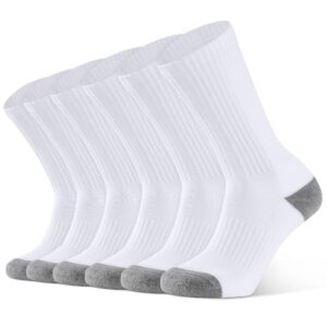 closemate 6 pairs mens cushion crew socks moisture wicking athletic cotton socks for sport training work(6white, size l)