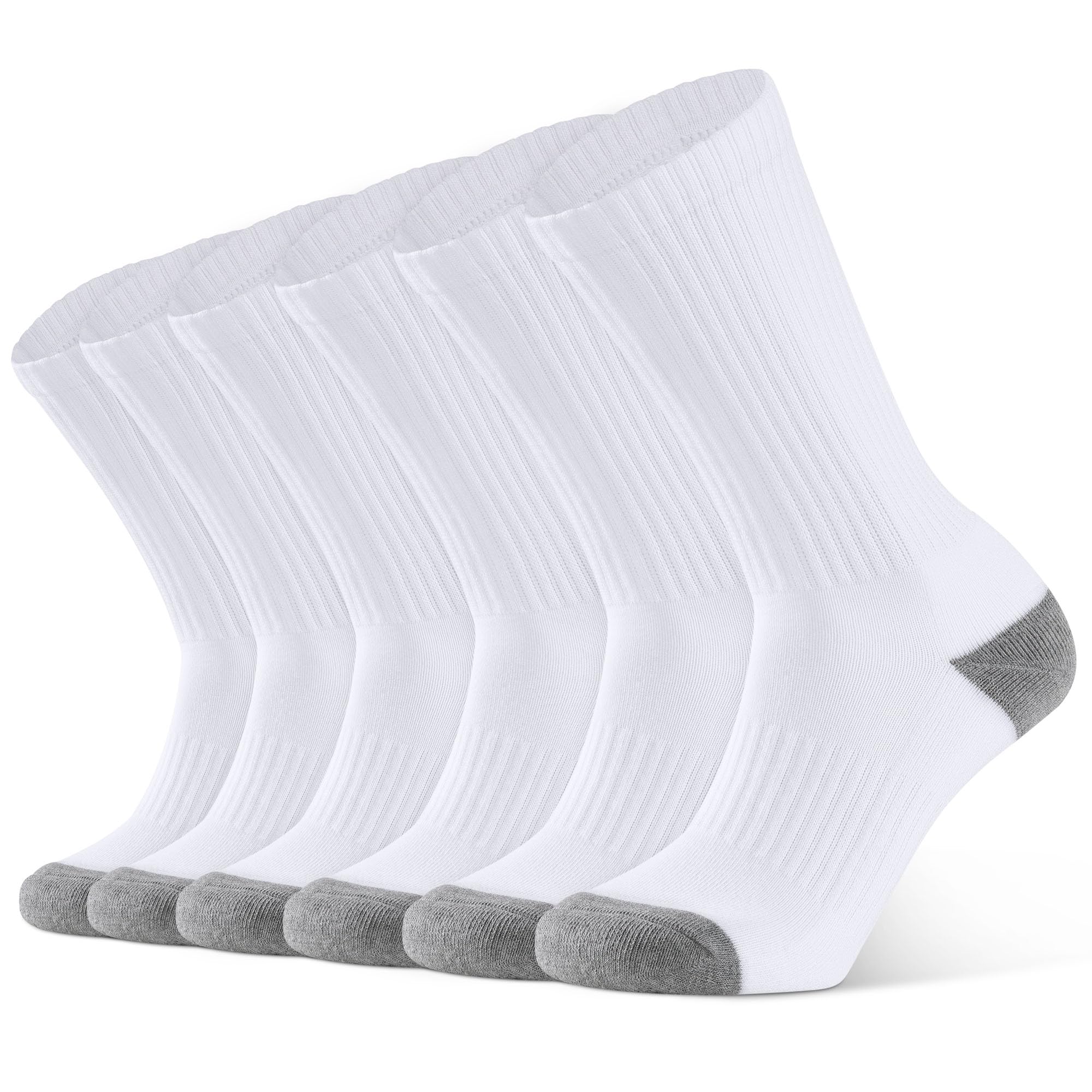 Closemate 6 Pairs Mens Cushion Crew Socks Moisture Wicking Athletic Cotton Socks for Sport Training Work(6White, Size L)