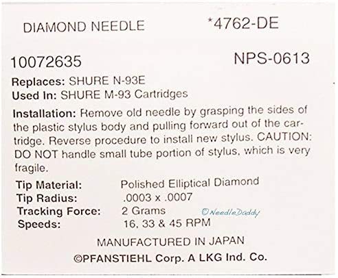MAG Phonograph Turntable Stylus Needle for Shure Hi Track N93, M93E, N93E M93 762-DE