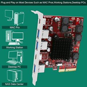 FebSmart 2X USB-C & 3X USB-A 10Gbps Ports PCIE USB 3.1 GEN2 Card for Windows 11, 10, 8.x, 7(32/64bit), Windows Server, MAC OS and Linux Desktop PCs, Built in Self-Powered Technology (FS-A3C2-Pro)