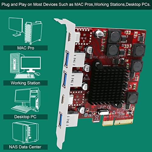 FebSmart 2X USB-C & 3X USB-A 10Gbps Ports PCIE USB 3.1 GEN2 Card for Windows 11, 10, 8.x, 7(32/64bit), Windows Server, MAC OS and Linux Desktop PCs, Built in Self-Powered Technology (FS-A3C2-Pro)