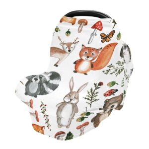 nursing cover breastfeeding scarf woodland animals- baby car seat covers, stroller cover, carseat canopy (801a)