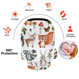 Nursing Cover Breastfeeding Scarf Woodland Animals- Baby Car Seat Covers, Stroller Cover, Carseat Canopy (801a)