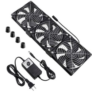 wathai dual ball 3 x 120mm computer fan with ac plug dc 12v big airflow fans with 110v 120v 220v 240v ac speed controller for diy cabinet chassis machine server workstation cooling