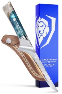 dalstrong boning knife - 6 inch - valhalla series - 9cr18mov hc steel - celestial resin & wood handle - fillet knife, meat cutting, carving, bone, trimming, deboning - kitchen knife - leather sheath
