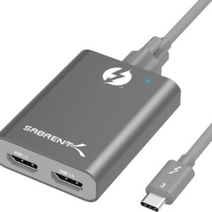 SABRENT Thunderbolt 3 to Dual HDMI 2.0 Display Adapter for Windows or Mac | up to 4K Resolution at 60Hz | Detachable Cable with Screw-in Lock (TH-S3H2)