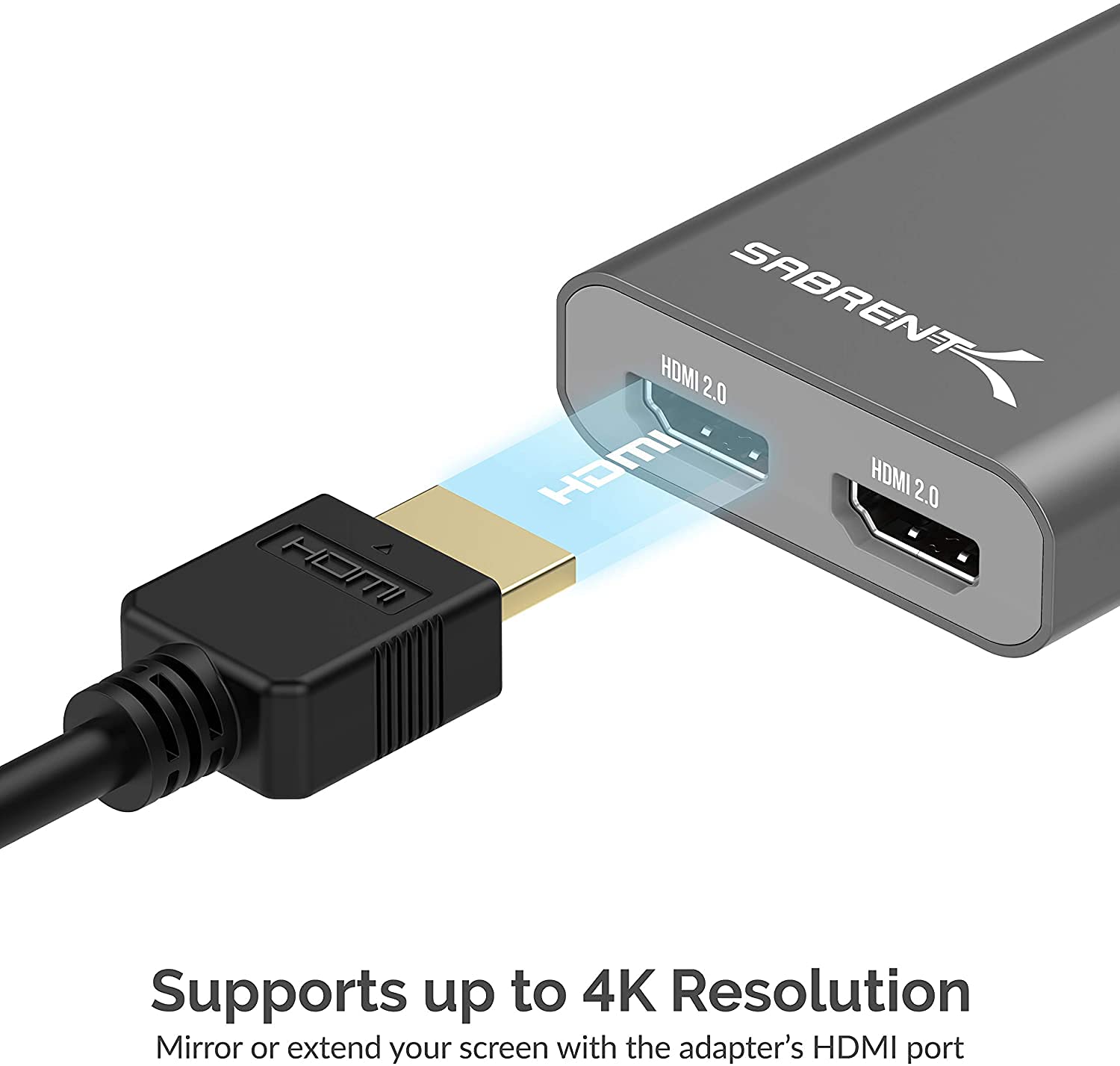 SABRENT Thunderbolt 3 to Dual HDMI 2.0 Display Adapter for Windows or Mac | up to 4K Resolution at 60Hz | Detachable Cable with Screw-in Lock (TH-S3H2)