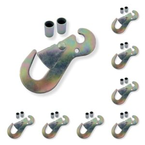mega cargo control flat snap hook w/spacers replacement ratchet fittings | for ratchet buckles and tie down straps | secure hooks in tow truck trailer (8-pack)