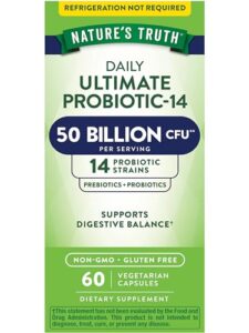 nature's truth probiotic 50 billion cfu | 200mg prebiotics | 60 capsules | vegetarian, non gmo & gluten free supplement for men and women | supports digestive health