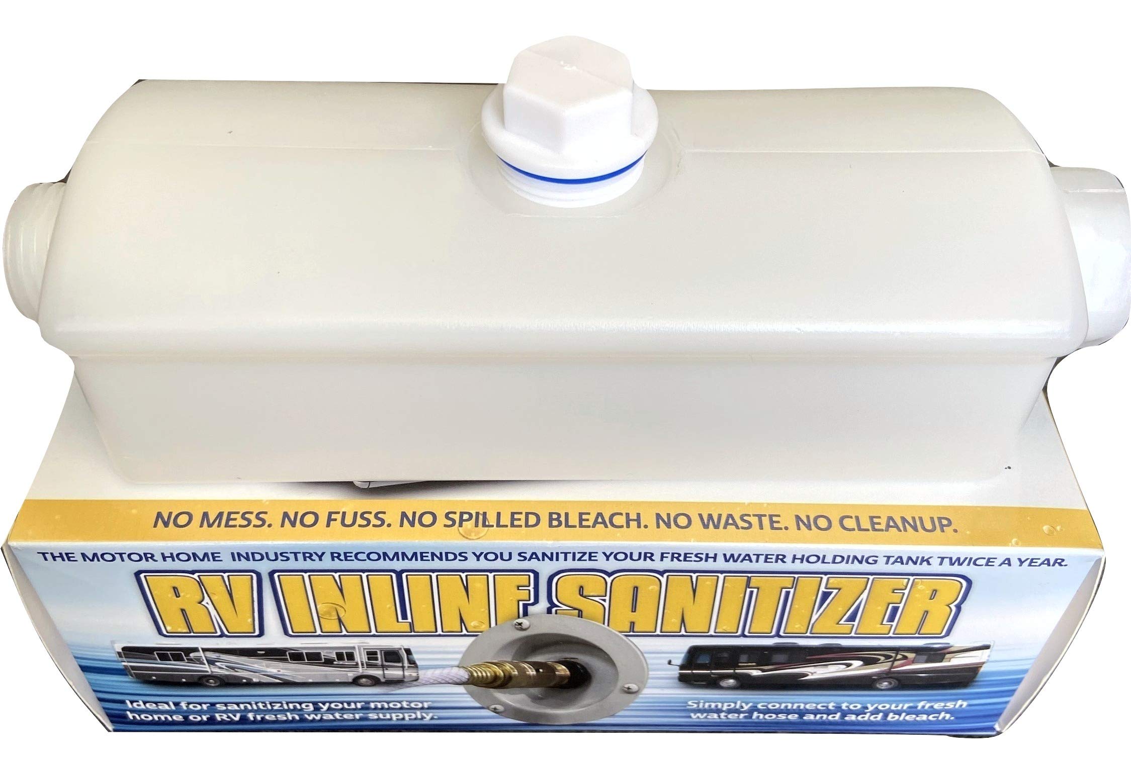 RV Inline Sanitizer - The Easiest way to HELP YOU disinfect your RV Fresh Water Tank, NO MESS, NO MOVING PART, just connect with the Hose and add Bleach