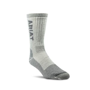 ariat unisex mid-weight arch support merino wool blend reinforced mid calf socks, grey, medium