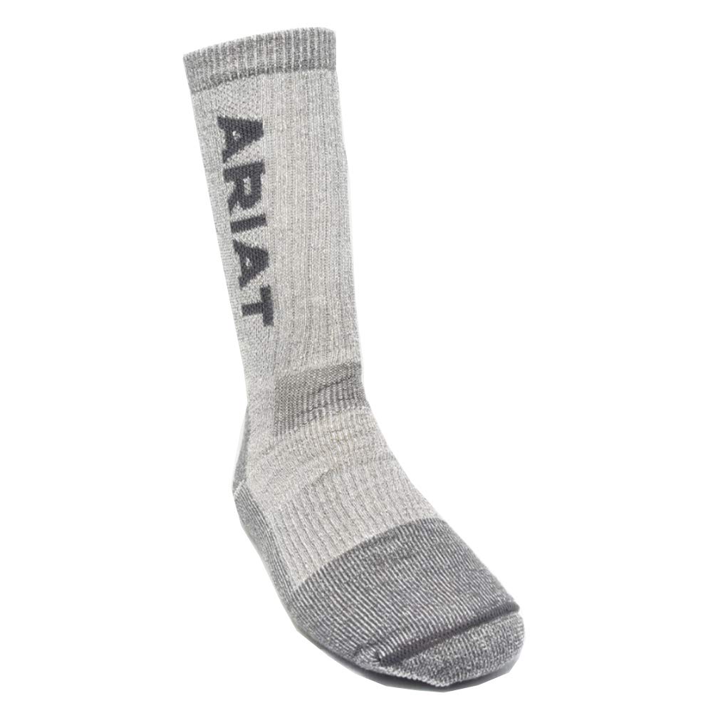 ARIAT Unisex Mid-Weight Arch Support Merino Wool Blend Reinforced Mid Calf Socks, Grey, Medium