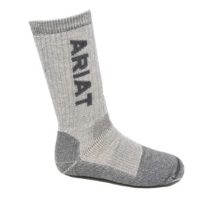 ARIAT Unisex Mid-Weight Arch Support Merino Wool Blend Reinforced Mid Calf Socks, Grey, Medium