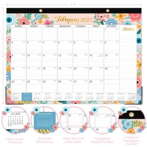 2024-2025 Desk Calendar - Desk Calendar 2024-2025, 18-Month Desk/Wall Calendar, Jul. 2024 - Dec. 2025, 16.8" x 12", Desk Calendar with Corner Protectors, Ruled Blocks - Black Floral