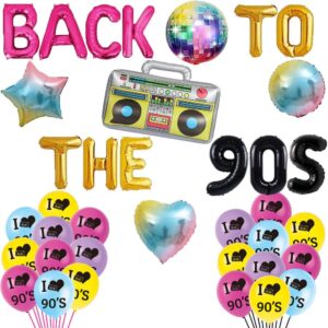 back to the 90's balloons retro radio 90s party banner throwback 90's/funny 1990's/i love 90s/rock punk music dance disco boom box hip hop 90th birthday wedding party supplies decorations