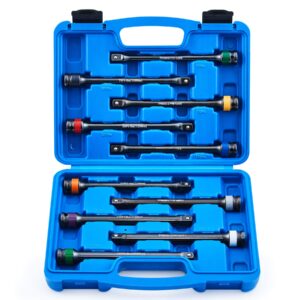orion motor tech 5pc 1/2" drive torque limiting extension bar set, torque extension tool set with 8 inch torque sticks for locking lug nuts with 65-140 ft-lb force, impact torque limiter set