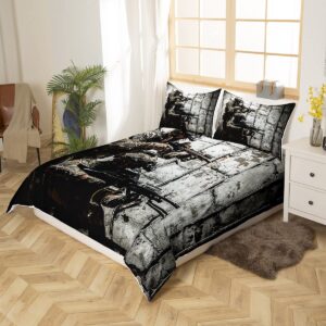 Soldier Comforter Cover, Army Rifle Machine Gun Bedding Sets for Boys, Under Mission Army Duvet Cover Sets, Military Themed Quilt Cover Twin Camouflage Bedroom Decor For Youth Man Gamer Room Decor