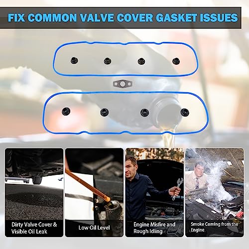 Valve Cover Gasket Set - Compatible with 4.8L 5.3L 6.0L 6.2L Chevy Silverado, Suburban, Tahoe, Trailblazer, GMC Sierra, Yukon, Envoy, Cadillac Escalade - Replace 12637683 VS50504R1