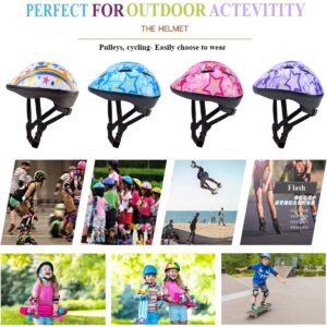 Kids Bike Helmet with Knee Pads, Elbow Pads, Wrist Guards - Adjustable, Ages 3-8 - For Cycling, Skating, Skateboard (Pink Star)