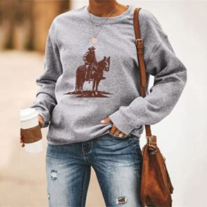 Drindf Graphic Sweatshirt for Women Long Sleeve Round Neck Casual Pullover Tops Gray