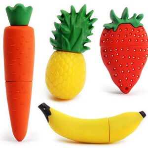 LEIZHAN 4 x 32GB Fruits USB Flash Drive Cute Banana Thumb Drive Pineapple Pendrive Strawberry Photo Stick Carrot Computer Memory Stick USB 2.0 Creative Backup Drive