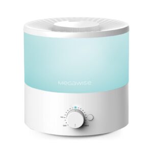 megawise cool mist humidifiers for bedroom, babyroom, office and plants, 0.5 gal essential oil diffuser with adjustable mist output, 25db quiet ultrasonic humidifiers, up to 10h, easy to clean