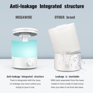 MEGAWISE Cool Mist Humidifiers for Bedroom, BabyRoom, Office and Plants, 0.5 Gal Essential Oil Diffuser with Adjustable Mist Output, 25dB Quiet Ultrasonic Humidifiers, Up to 10H, Easy to Clean