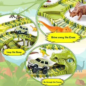 KO-ON Dinosaur Toys,280Pcs for Kids Create A Dinosaur World Race Track,Flexible Race Track with 2 Electric Race Cars,Christmas Birthday Gift for Boys Girls Age 3 4 5 6 7 Year Old and Up