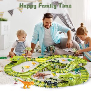 KO-ON Dinosaur Toys,280Pcs for Kids Create A Dinosaur World Race Track,Flexible Race Track with 2 Electric Race Cars,Christmas Birthday Gift for Boys Girls Age 3 4 5 6 7 Year Old and Up