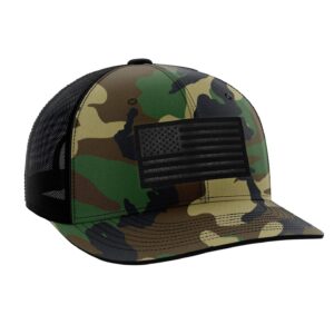 Tactical Pro Supply - Patriotic USA Snapback Hat for Men or Women, Snap Closure Design, Decorated with Leather American Flag - Army Camo - One Size