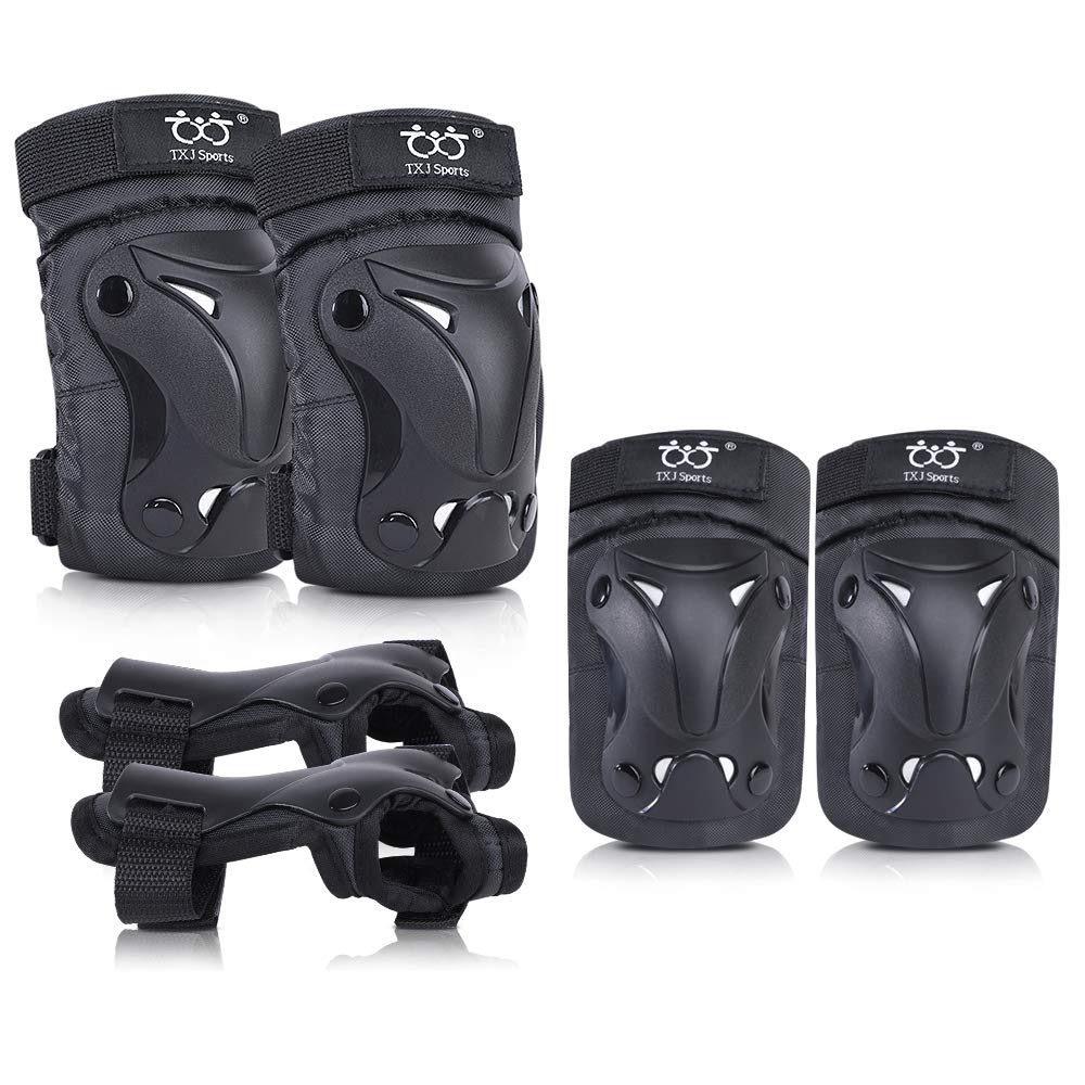 boruizhen Kids/Youth knee and Elbow Pads with Wrist Guards Protective Gear Set for Skating Skateboarding Cycling Biking Scooter and Multi Sports (Black, Medium (8-14 years))