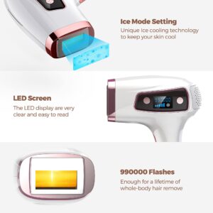 IPL Hair Removal, VEYFUN Laser Hair Removal for Women Permanent Hair Removal Device with Ice Cool, Upgraded 990,000 Flashes, 5 Energy Levels and 2 Modes for Face, Underarm, Bikini Area, Whole Body