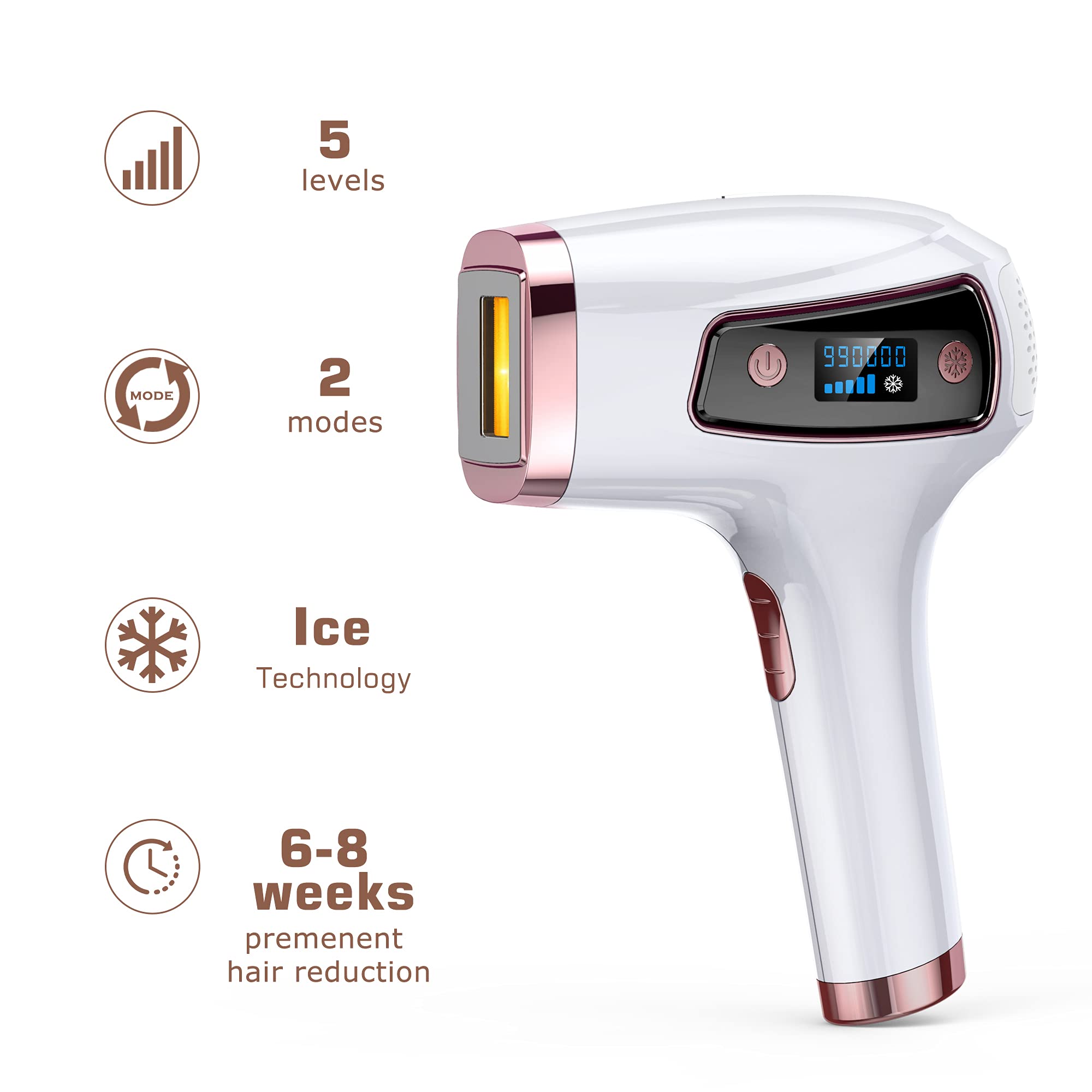 IPL Hair Removal, VEYFUN Laser Hair Removal for Women Permanent Hair Removal Device with Ice Cool, Upgraded 990,000 Flashes, 5 Energy Levels and 2 Modes for Face, Underarm, Bikini Area, Whole Body