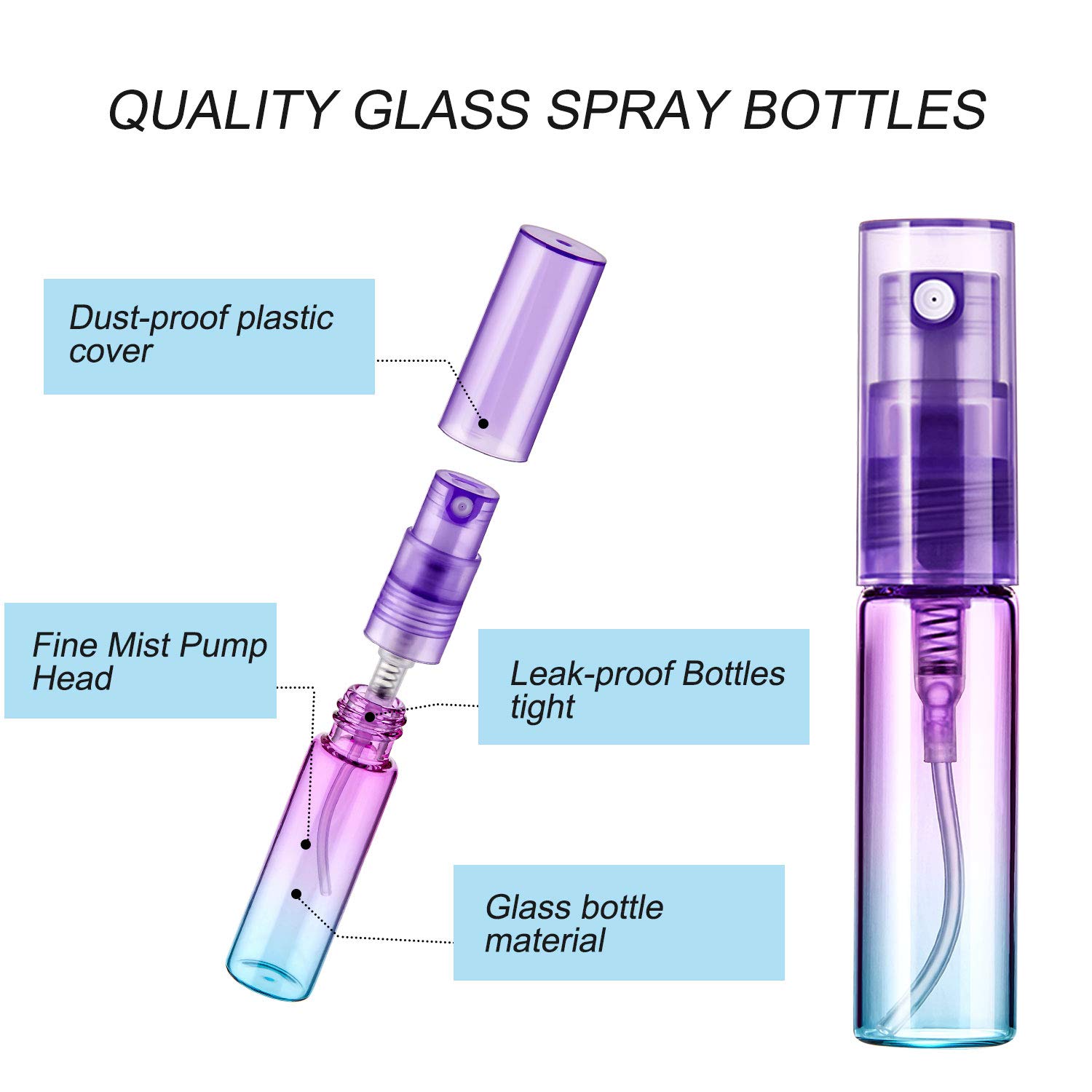 24 Pieces Mini Perfume Spray Bottles 4 ml Colorful Glass Bottles Refillable Empty Container Fine Mist Bottles Portable Tube for Cleaning, Travel, Essential Oils, Perfume, 6 Gradient Colors